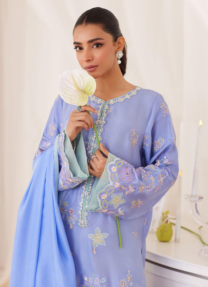 Leesha Periwinkle Blue Raw Silk Shirt And Dupatta - FARAH TALIB AZIZ - Pret -  raniazara