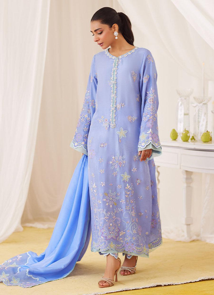 Leesha Periwinkle Blue Raw Silk Shirt And Dupatta - FARAH TALIB AZIZ - Pret -  raniazara