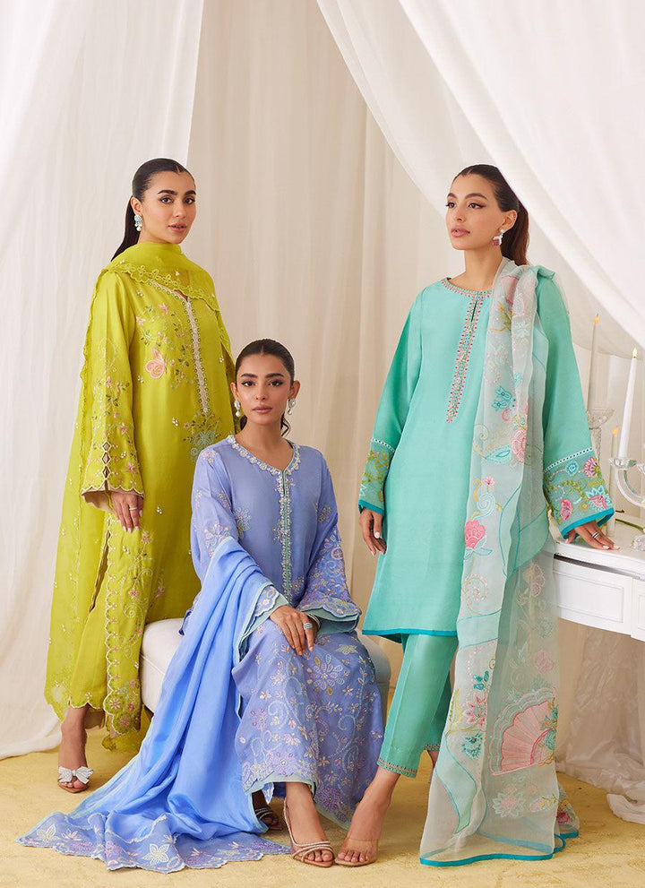 Leesha Periwinkle Blue Raw Silk Shirt And Dupatta - FARAH TALIB AZIZ - Pret -  raniazara