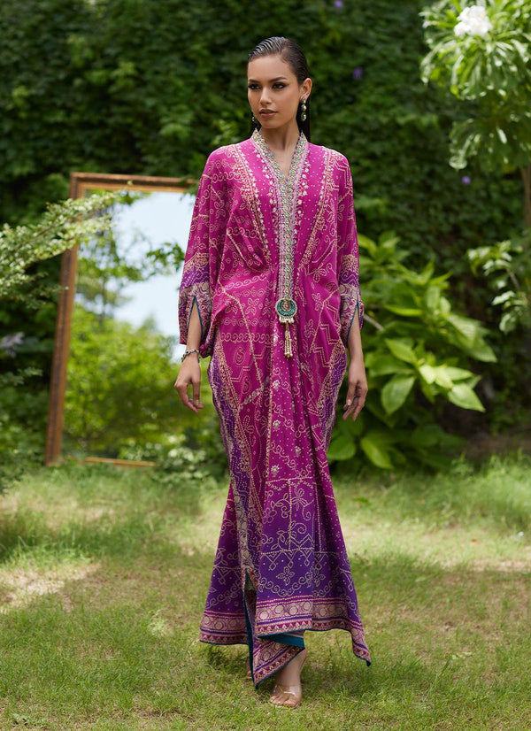 Zahli Magenta Ombre Kaftan - Farah Talib Aziz - Kaftan Dresses - Pret - raniazara