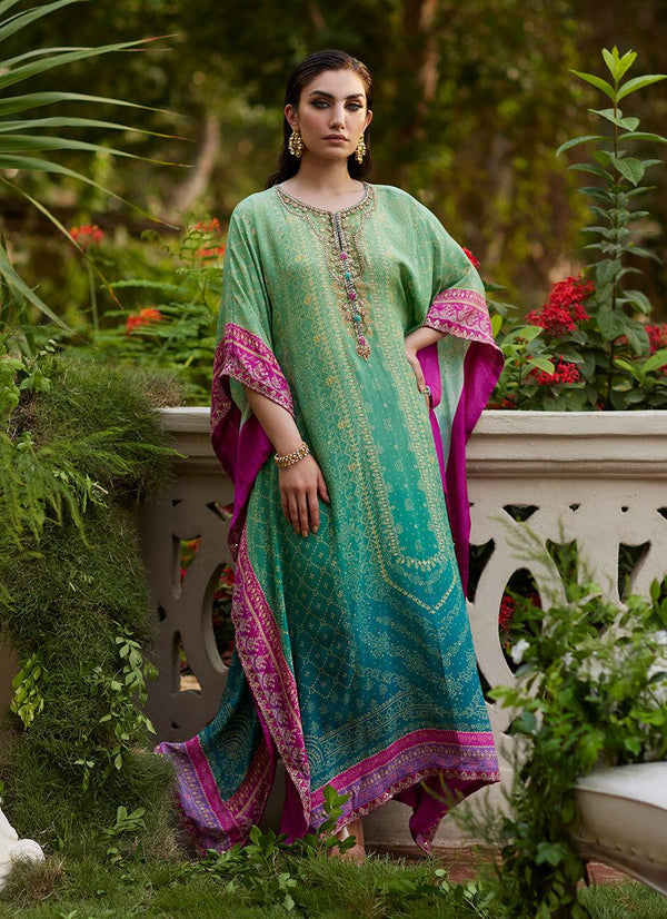 Persia Teal Ombre Kaftan  - Farah Talib Aziz - Kaftan Dresses - Pret - raniazara