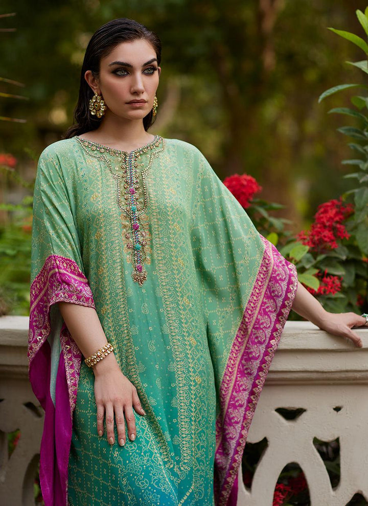 Persia Teal Ombre Kaftan  - Farah Talib Aziz - Kaftan Dresses - Pret - raniazara