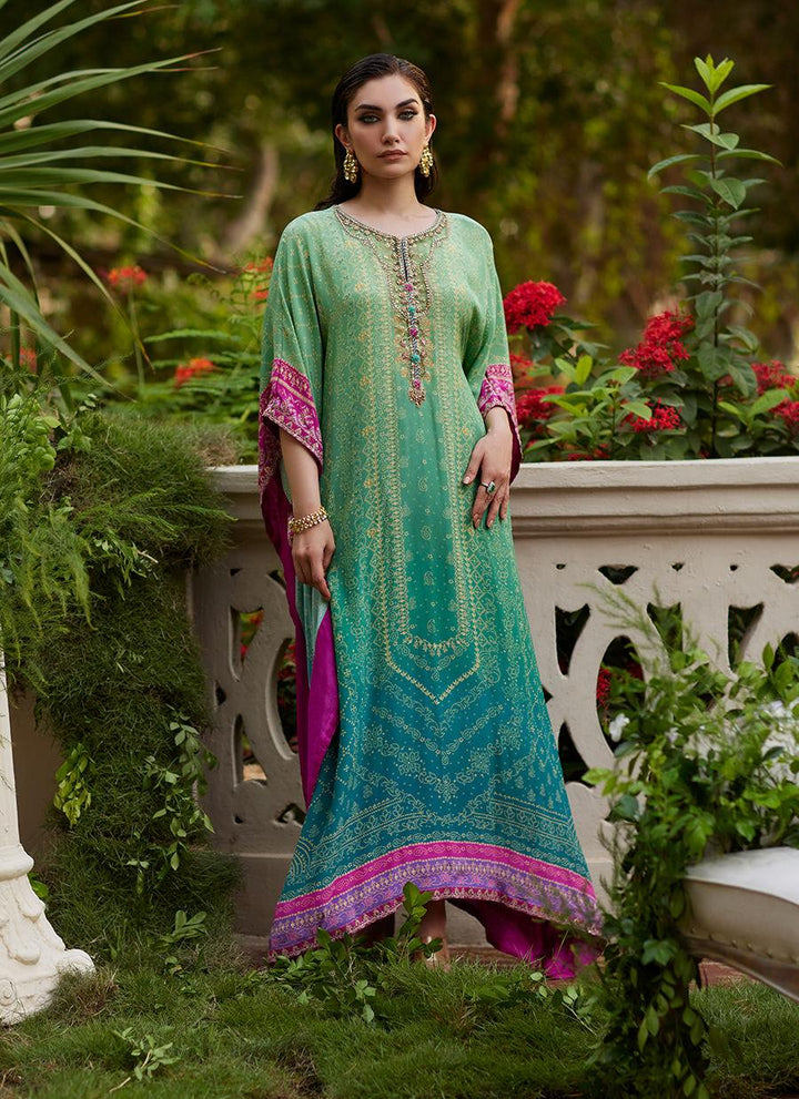 Persia Teal Ombre Kaftan  - Farah Talib Aziz - Kaftan Dresses - Pret - raniazara