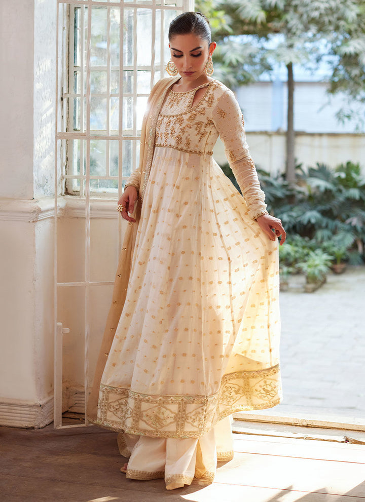 Simee Ivory Kalidaar and Dupatta - Farah Talib Aziz - Casual Suit - Pret - raniazara