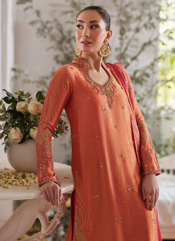 Ceren Coral Shirt and Dupatta - Farah Talib Aziz - Casual Suit - Pret - raniazara