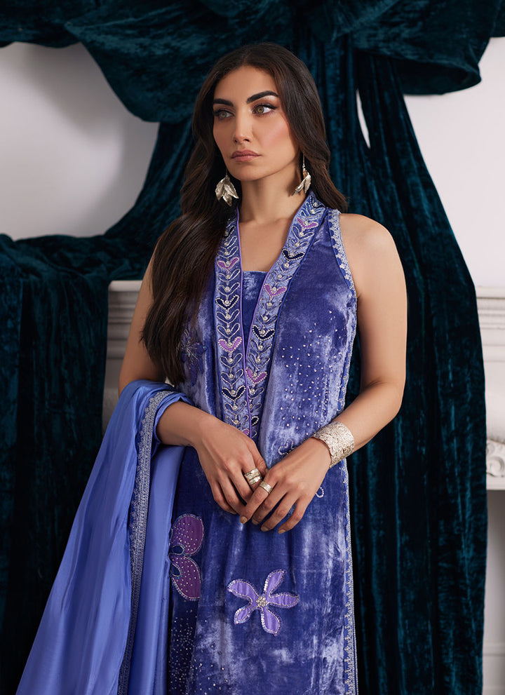 Isabel Periwinkle Shirt And Dupatta - Farah Talib Aziz - Velvet Suit - raniazara