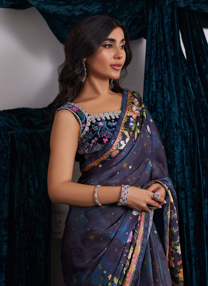 Alixia Charmeuse Saree With Velvet Blouse - Farah Talib Aziz - Saree Blouse - raniazara