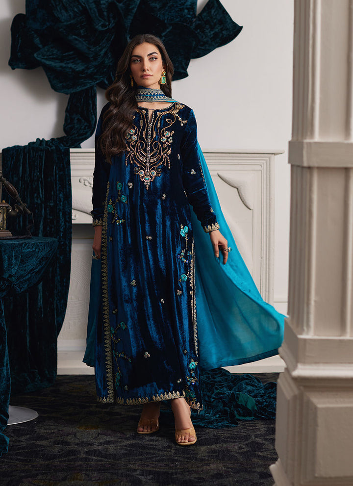 Dio Shirt And Dupatta - Farah Talib Aziz - Velvet Suit - raniazara