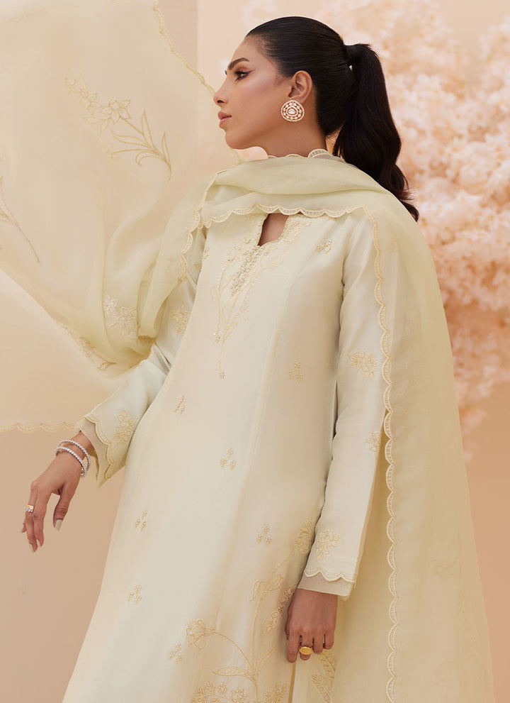 Crema Embroidered Raw Silk Shirt and Dupatta - Farah Talib Aziz - Casual Wear - raniazara