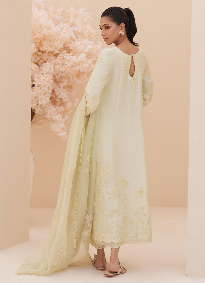 Crema Embroidered Raw Silk Shirt and Dupatta - Farah Talib Aziz - Casual Wear - raniazara