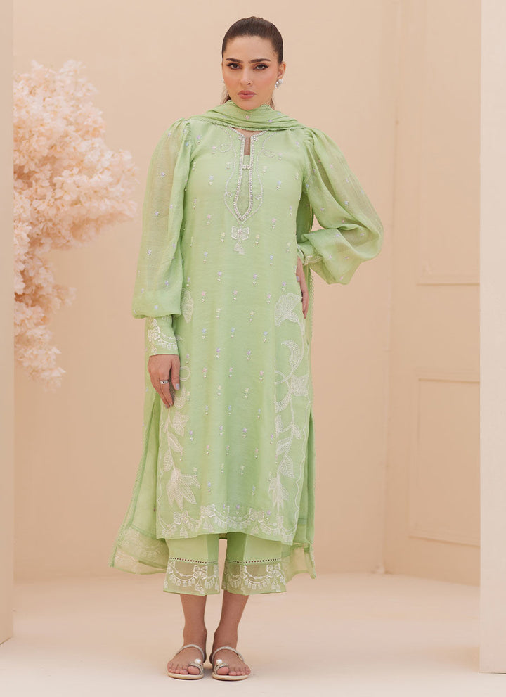 Serena Apple Green Embroidered - Farah Talib Aziz - Casual Wear - raniazara