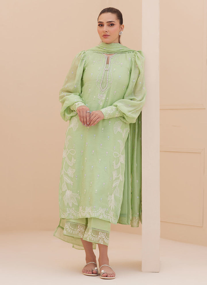 Serena Apple Green Embroidered - Farah Talib Aziz - Casual Wear - raniazara