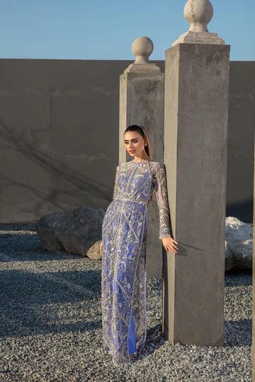 F24-002-Royal Amethyst Front Open Gown Paired with Bootcutpants-Everly - Ayesha Shoaib Malik - Formals - raniazara