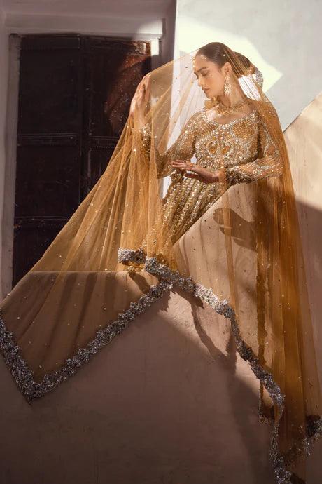 Classic Mustard and Silver Bridal Gown (B24-006) - Ayesha Shoaib Malik - Bridal - raniazara