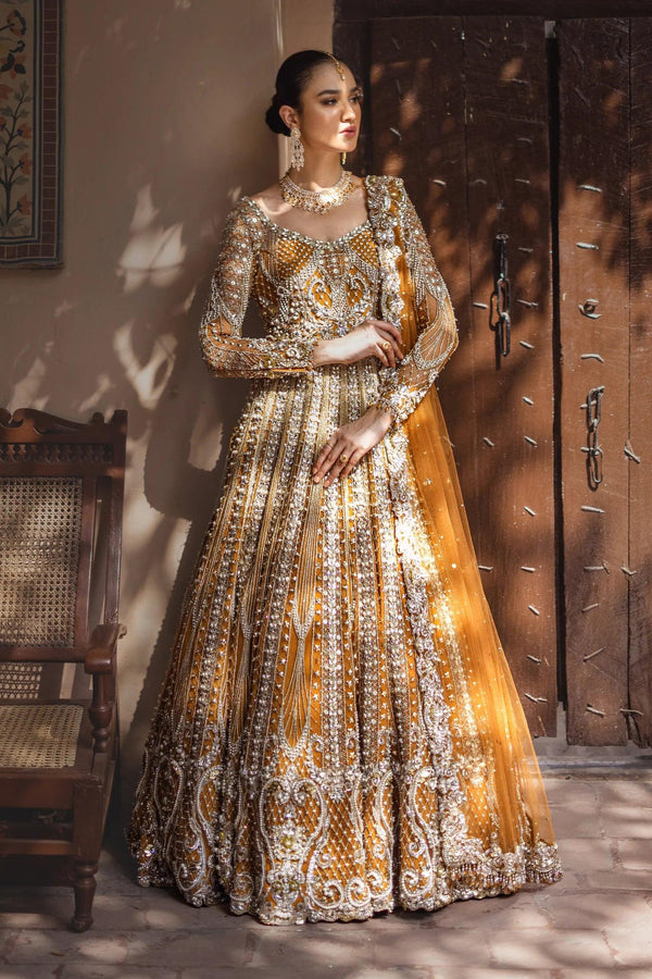 Classic Mustard and Silver Bridal Gown (B24-006) - Ayesha Shoaib Malik - Bridal - raniazara