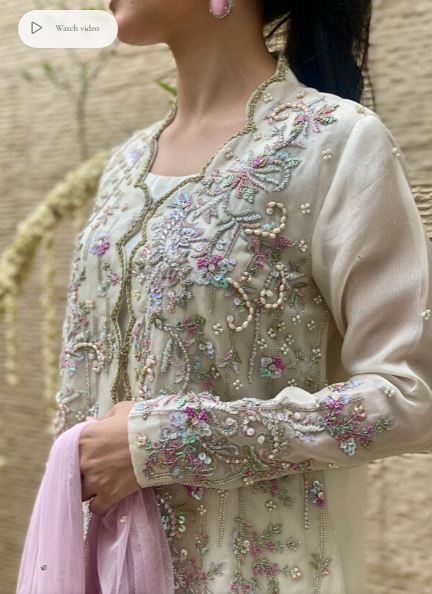 Parisa with Dhaka Pants and Dupatta - Mubashira Usman - Party Wear - Pret - raniazara