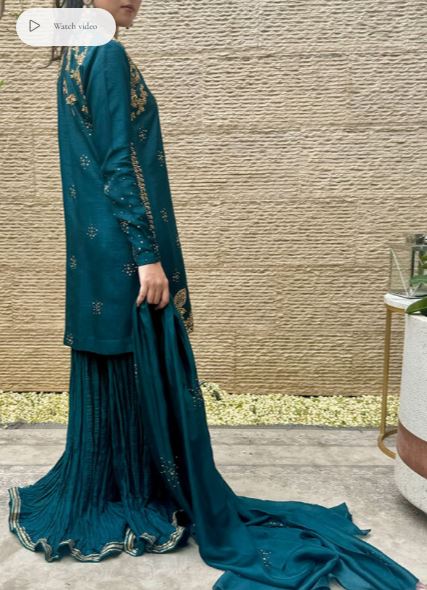 Aylee with Crushed Dhaka Pants and Dupatta - Mubashira Usman - Party Wear - Pret - raniazara