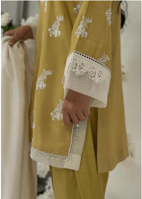 Kiwi With Pants and Dupatta - Mubashira Usman - Pret - raniazara