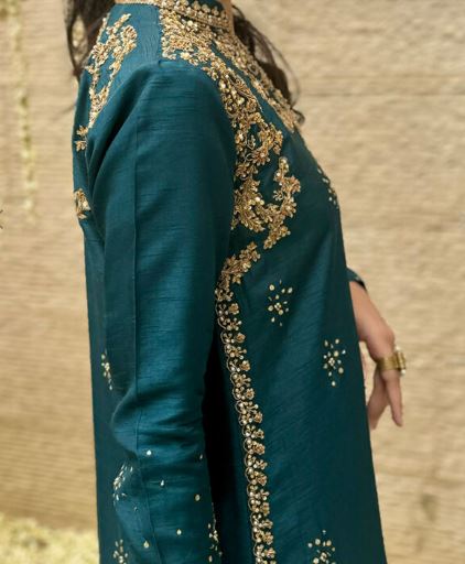 Aylee with Crushed Dhaka Pants and Dupatta - Mubashira Usman - Party Wear - Pret - raniazara