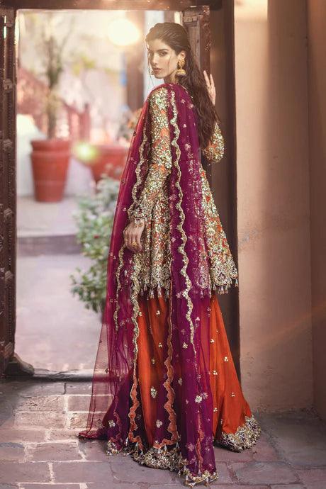 Bridal Tangerine Peplum Embellished with Naqshi Gold Work  - Ayesha Shoaib Malik - Bridal - raniazara