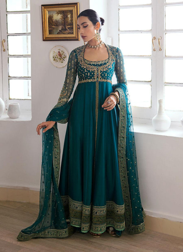 AFRA TEAL KALIDAAR AND DUPATTA - FARAH TALIB AZIZ - Pret - raniazara