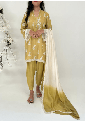 Kiwi With Pants and Dupatta - Mubashira Usman - Pret - raniazara