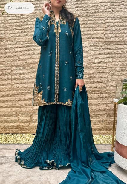 Aylee with Crushed Dhaka Pants and Dupatta - Mubashira Usman - Party Wear - Pret - raniazara