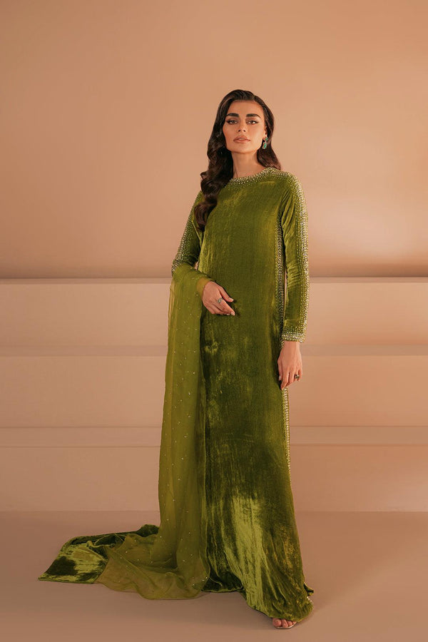 Charteuse Green Embellished Velvet Set raniazarastudio