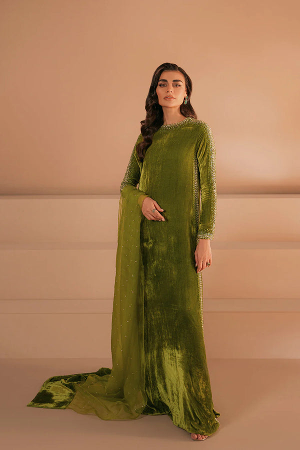 Charteuse Green Embellished Velvet Set - Lulusar