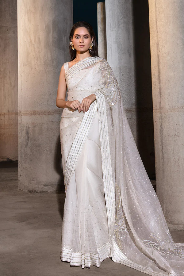 SC-004 White Saree - Ayesha Shoaib Malik - Saree - raniazara