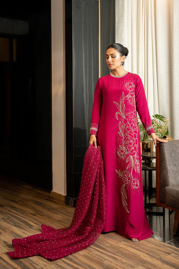 Fuchsia Pink Floral Assymetric Set - Lulusar