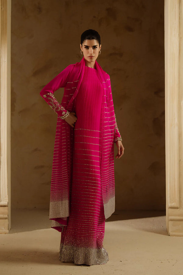 Icon Pink Degrade Stripe Pleated Set - Lulusar