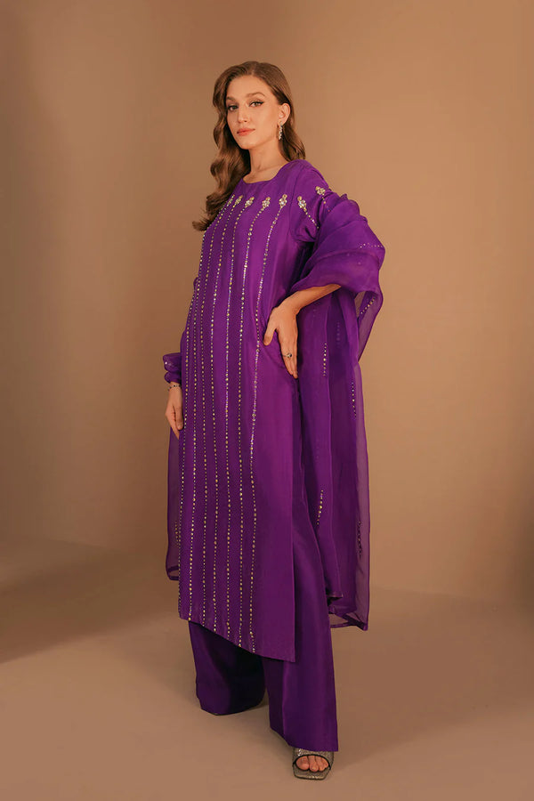 Purple Stripe Embellished Set - Lulusar