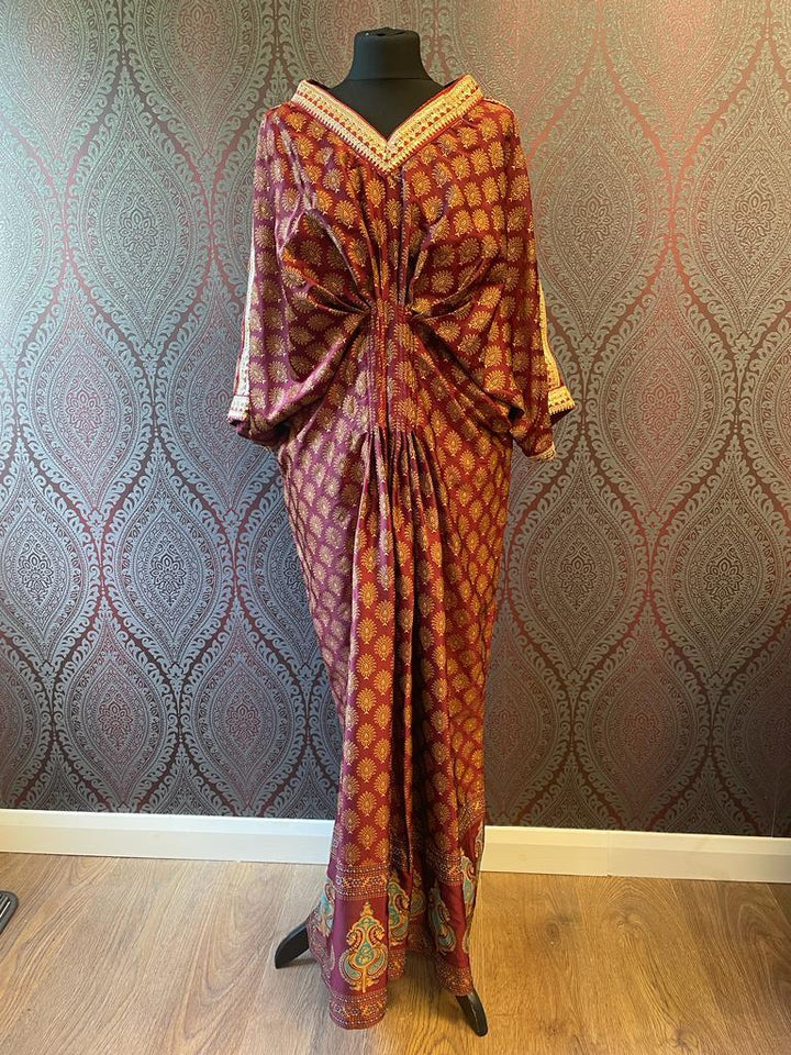 Maroon Blockprint Kaftan - Rania Zara Studio - Ready To Ship - raniazara