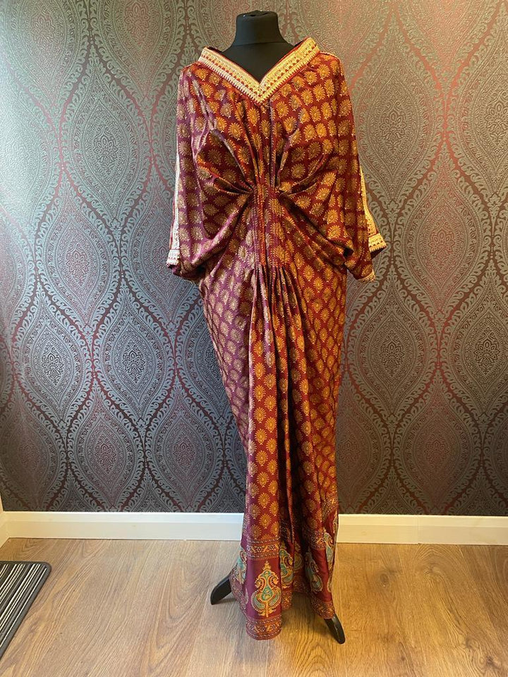 Maroon Blockprint Kaftan - Rania Zara Studio - Ready To Ship - raniazara