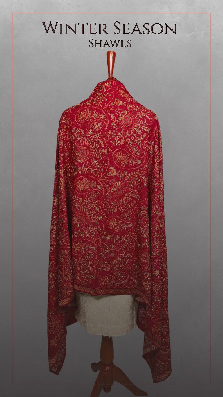 Red karandi shawl - Rania Zara Studio - Ladies Shawl