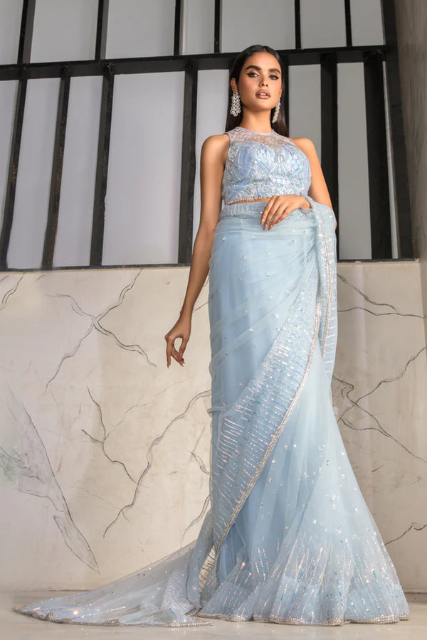 SC-006 Ice Blue Saree - Ayesha Shoaib Malik - Saree - raniazara