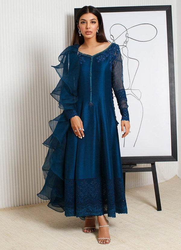 SAPPHIRE CUTWORK SHIRT AND DUPATTA - raniazarastudio