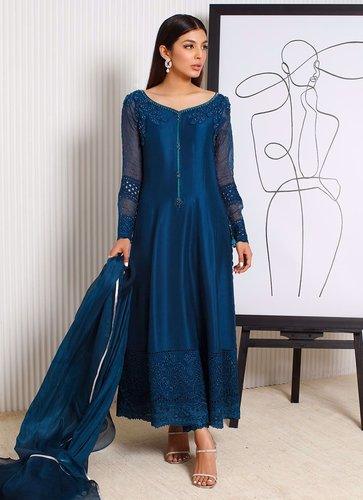 SAPPHIRE CUTWORK SHIRT AND DUPATTA - raniazarastudio