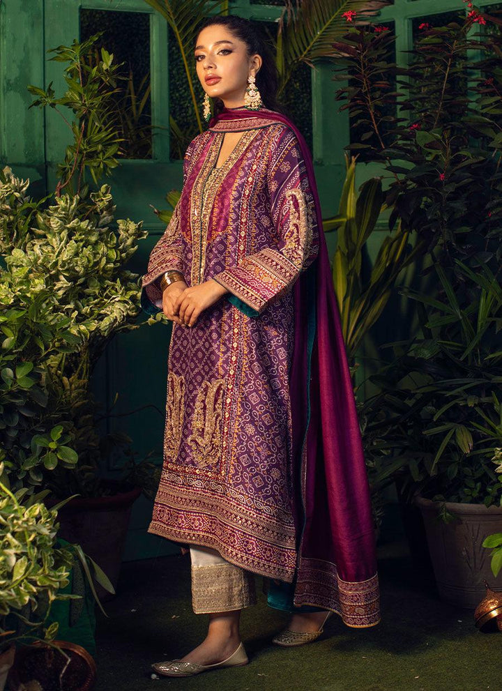 SETAREH PURPLE CHUNRI KURTA WITH PURE SILK OMBRE DUPATTA raniazarastudio