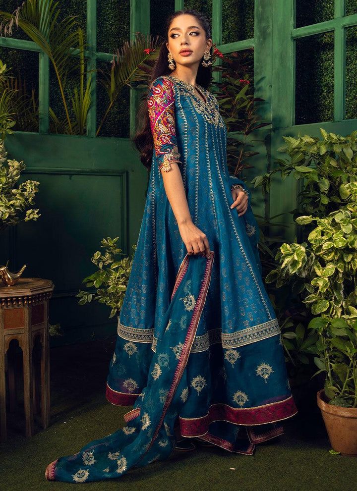 FIRU TEAL KALIDAAR WITH TEAL ORGANZA DUPATTA raniazarastudio