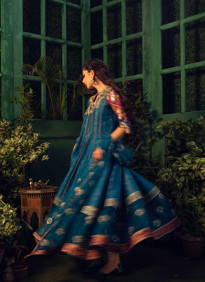 FIRU TEAL KALIDAAR WITH TEAL ORGANZA DUPATTA raniazarastudio