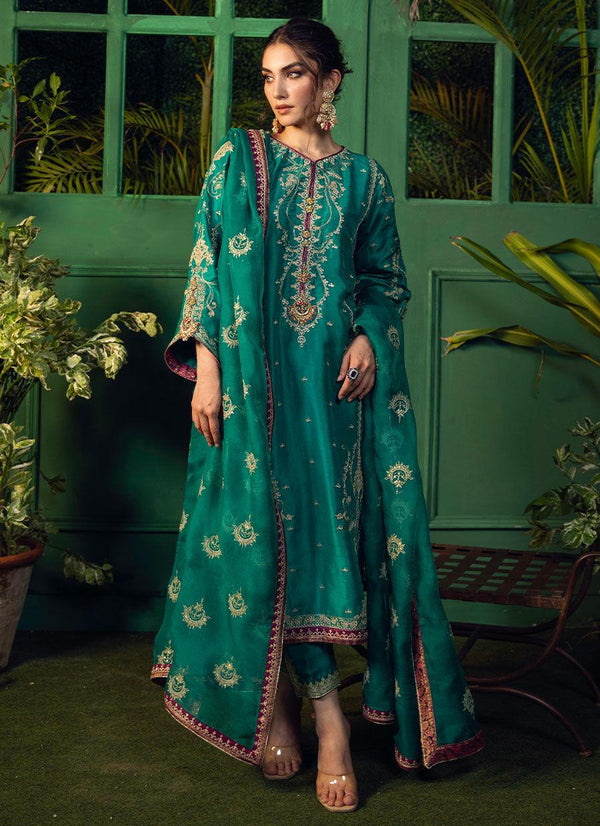 NEEMA DEEP EMERALD EMBELLISHED KURTA WITH DUPATTA raniazarastudio