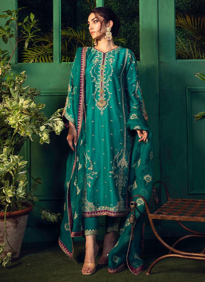 NEEMA DEEP EMERALD EMBELLISHED KURTA WITH DUPATTA raniazarastudio