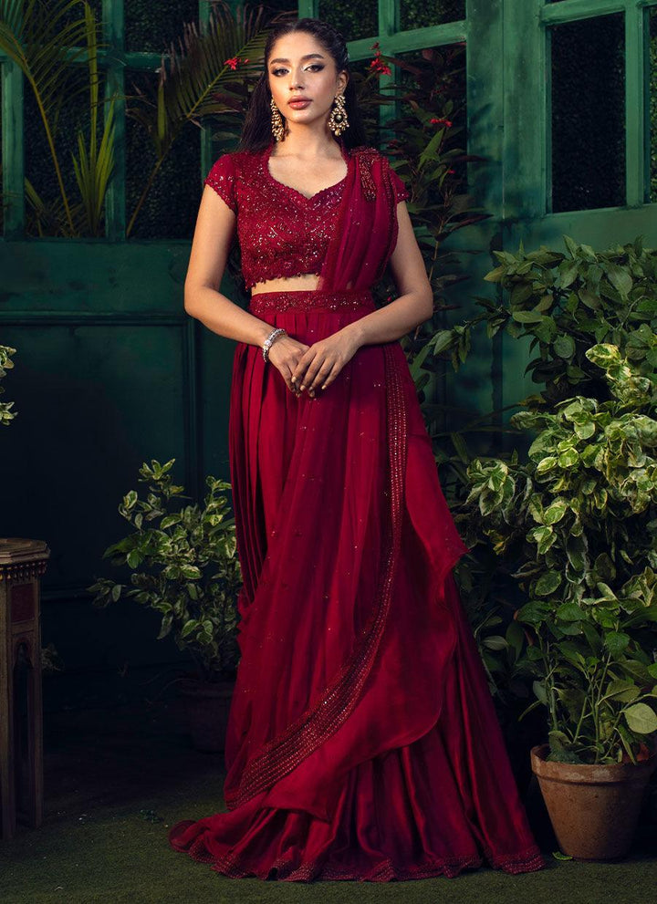 ROYA SCARLETT DRAPED LENGHA CHOLI raniazarastudio