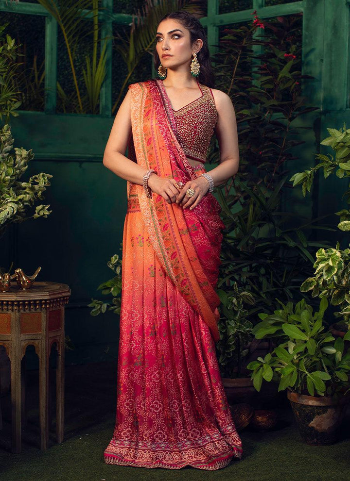 PARISA DRAPED OMBRE LANGHA SAREE raniazarastudio