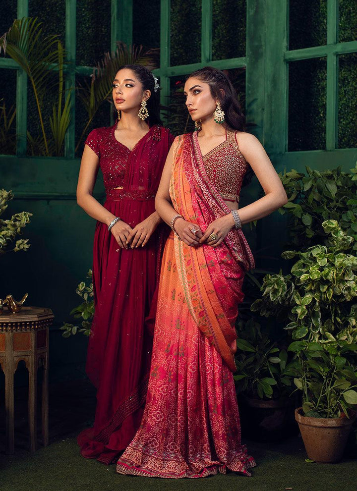 PARISA DRAPED OMBRE LANGHA SAREE raniazarastudio