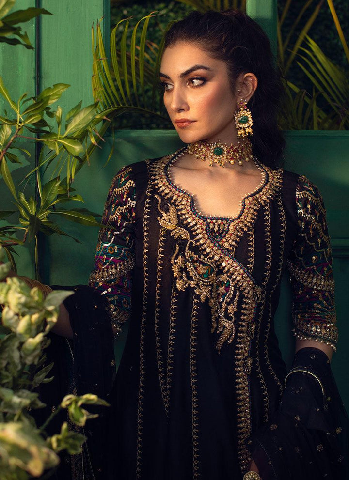 VEERA BLACK KALIDAAR ANGARKHA WITH SEQUENCE DUPATTA raniazarastudio