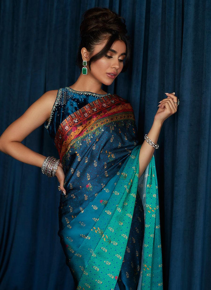 JULIA CHARMEUSE PRINTED SAREE raniazarastudio