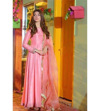 SOLID PINK RAWSILK PESHWAS - Haris Shakeel - Formal - raniazara